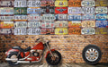 Vintage license plate brick wall wallpaper mural | Motorcycle elements - Carving wallpaper