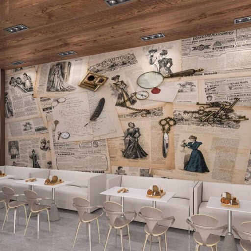 Vintage newspaper wallpaper mural | Nostalgic themed wallpaper - Carving wallpaper