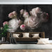 Vintage Rose Art Wallpaper | Dark toned Flower Mural - luxurious dark rose wall mural with oil painting texture for elegant living spaces