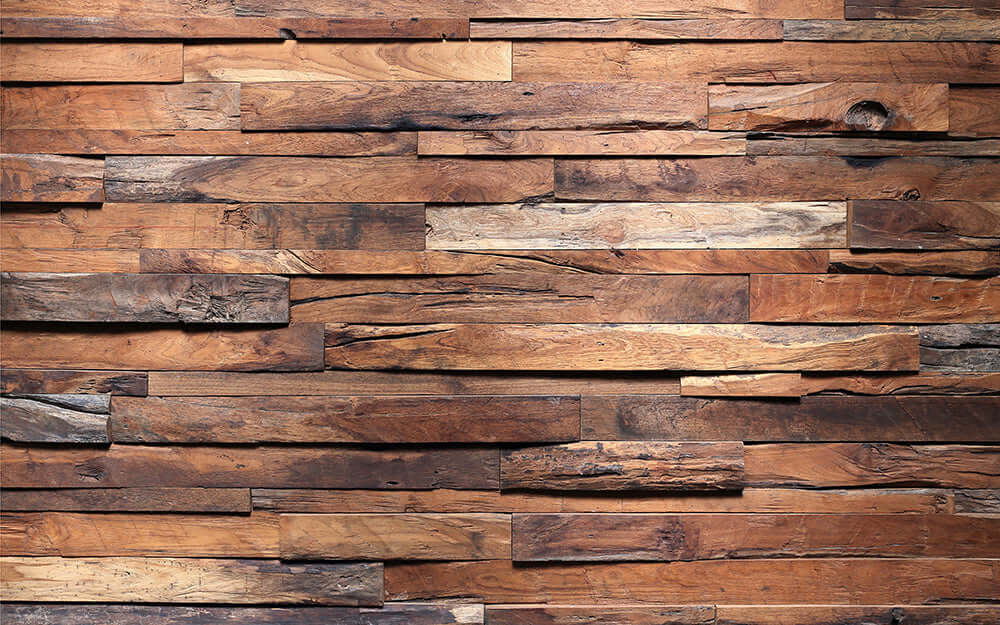 Vintage wood splicing wallpaper showcasing textured solid wood panels for a stylish home decor.
