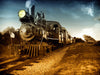 Vintage Steam Train Wallpaper | Railway Landscape Mural - a nostalgic steam locomotive with metal textures and vintage railway scenery