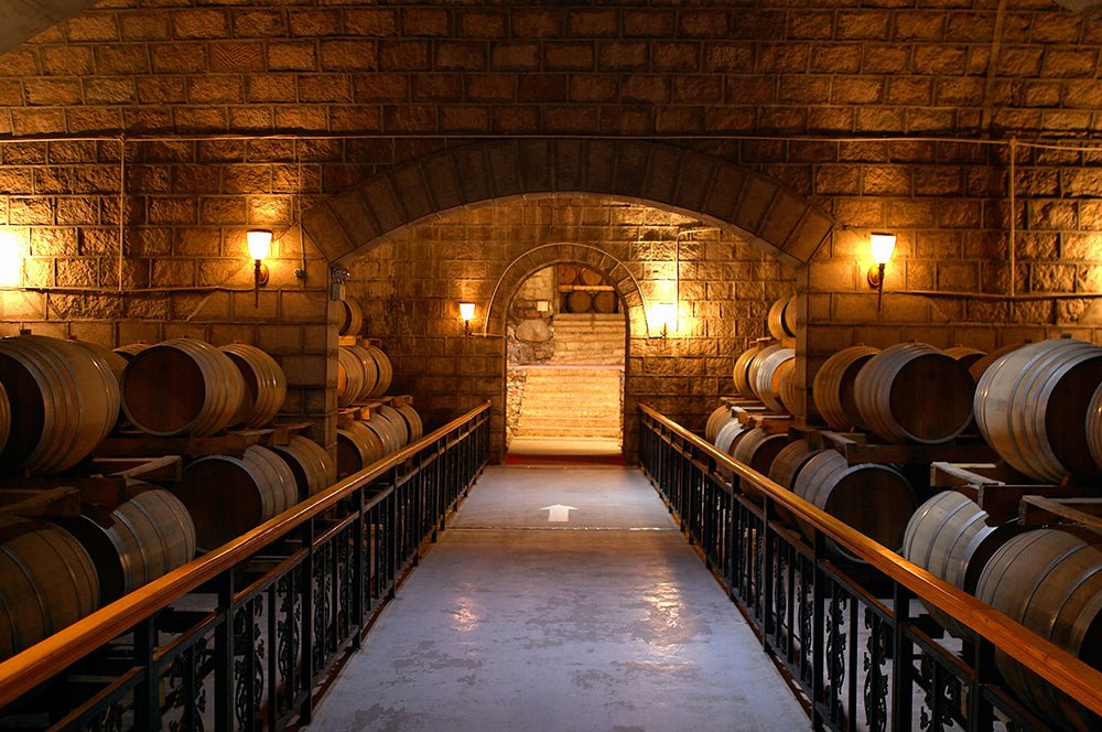 Vintage Wine Cellar Wallpaper Mural | Château - Style Brick & Oak Barrel Décor - Carving wallpaper