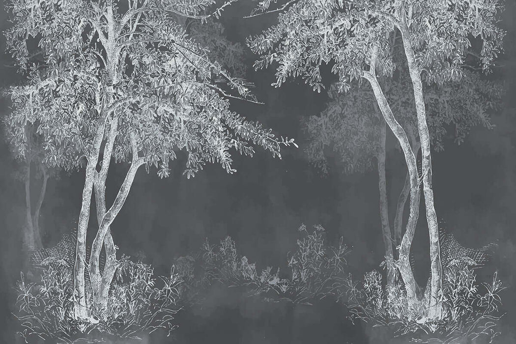 Wabi Sabi Dark Forest Wallpaper | Minimalist Tree Line Mural | Mysterious Zen Décor for Bedroom & Living Room