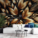 Wallpaper Mural Noir et Or | Luxe Botanique | 3D Foliage Accent Wall