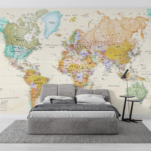 Wallpaper World Map | Detailed and Colorful - Carving wallpaper