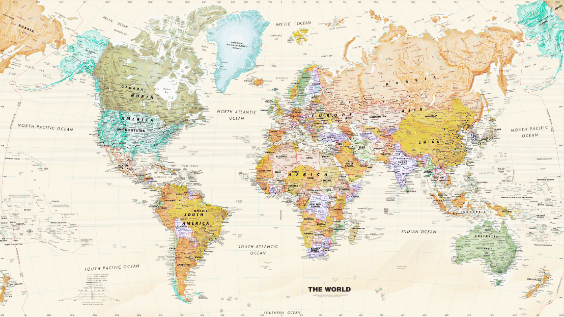 Wallpaper World Map | Detailed and Colorful - Carving wallpaper