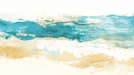 Watercolor beach art wallpaper mural featuring calming blue and sandy colors, perfect for living rooms and bedrooms.