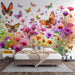 Watercolor Butterfly & Floral Wallpaper Mural | Romantic Botanical Dance in Soft Pastels — butterflies and vibrant wildflowers in a dreamy watercolor garden mural