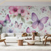 Watercolor Butterfly Floral Wallpaper | Pink & Purple Blossom Mural with Dreamy Garden Scene