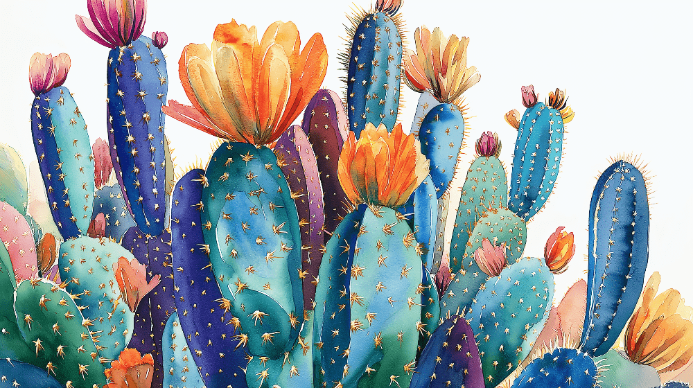 Watercolor Cactus Wallpaper Mural | Colorful Plants - Carving wallpaper