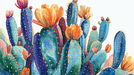 Watercolor Cactus Wallpaper Mural | Colorful Plants - Carving wallpaper