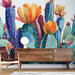 Watercolor Cactus Wallpaper Mural | Colorful Plants - Carving wallpaper