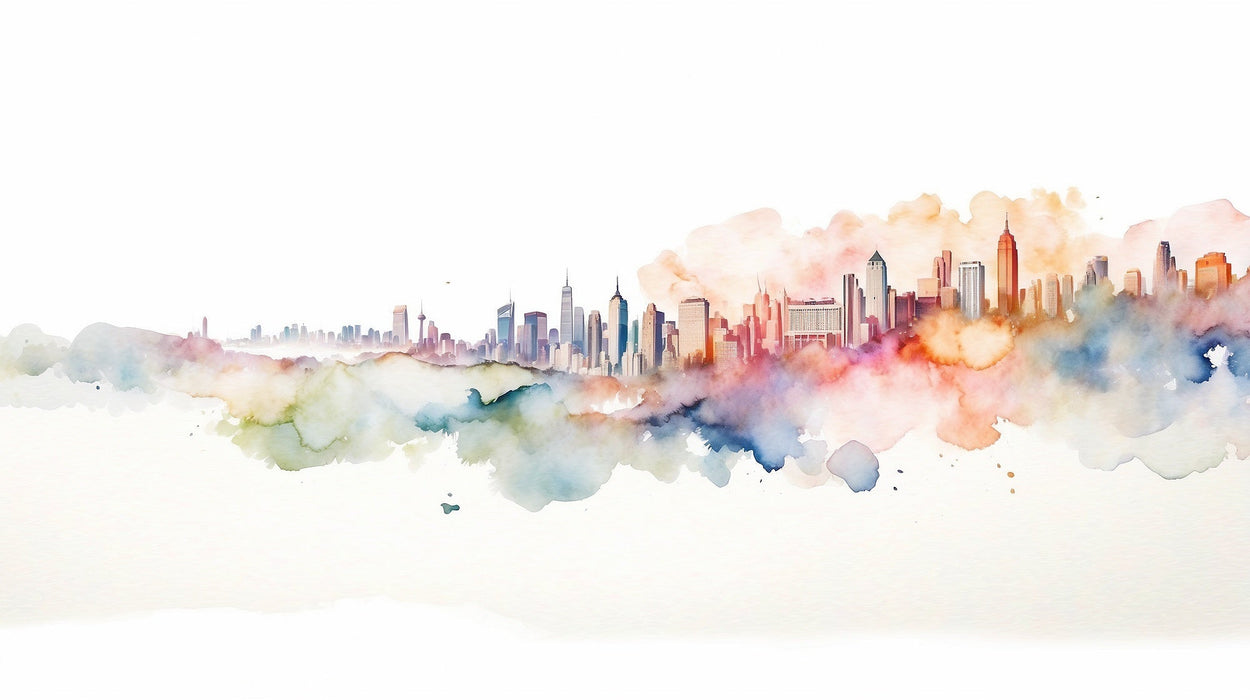 Watercolor City Wallpaper Mural | Urban Landscape - Carving wallpaper