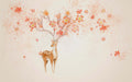 Watercolor deer mural wallpaper featuring a sika deer among pink floral elements and a soft background.