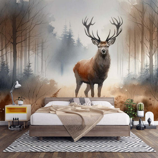 Watercolor Deer Wallpaper | Living Room and Bedroom Decorative Mural Painting