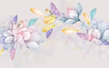 Watercolor Flower Bird Wallpaper Mural | Pink Purple, Light Blue - Carving wallpaper
