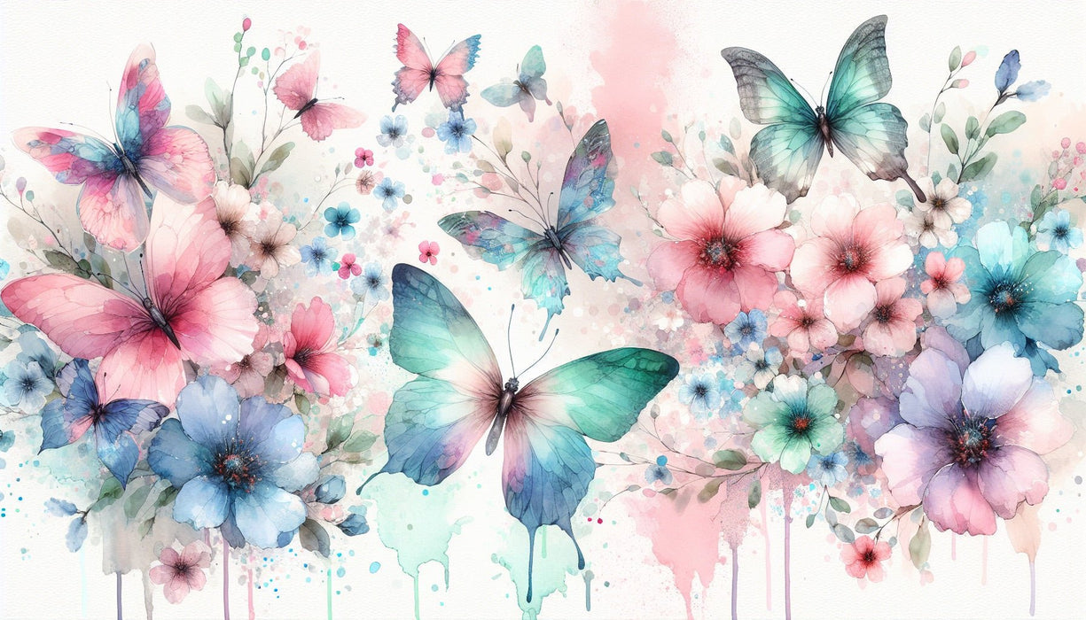 Watercolor Flower Butterfly Wallpaper Mural | Colorful Butterfly Flowers - Carving wallpaper