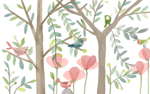 Watercolor Forest Bird Wallpaper Mural | Children's Room Decoration Painting