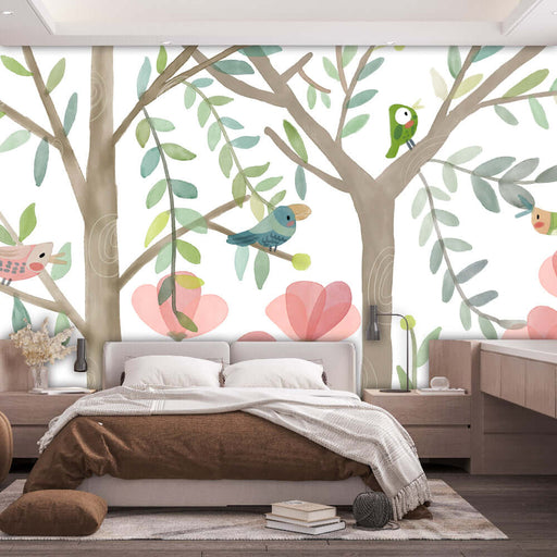 Watercolor Forest Bird Wallpaper Mural | Children's Room Decoration Painting