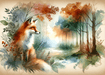 Watercolor Fox Wallpaper Flower Forest - Carving wallpaper