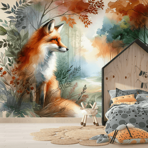 Watercolor Fox Wallpaper Flower Forest - Carving wallpaper