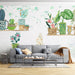 Watercolor, green plants, potted plants, wallpaper, mural | Cactus, turtle backed bamboo - Carving wallpaper