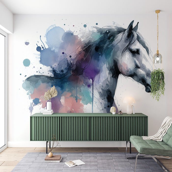 Watercolor Horse Wallpaper Mural | Artistic Abstraction - Carving wallpaper