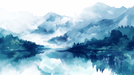 Watercolor Landscape Wallpaper Mural | Blues Lake and Mountain Colors - Carving wallpaper