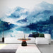 Watercolor Landscape Wallpaper Mural | Blues Lake and Mountain Colors - Carving wallpaper