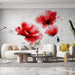 Watercolor poppy wallpaper mural | Red flowers - Carving wallpaper
