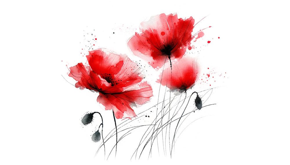 Watercolor poppy wallpaper mural | Red flowers - Carving wallpaper