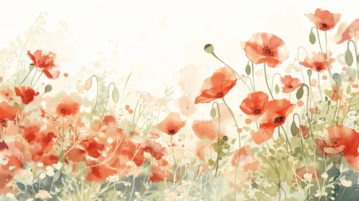 Watercolor poppy wallpaper mural | Red poppy - Carving wallpaper