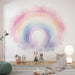 watercolor rainbow wall mural featuring soft pastel colors and dreamy aesthetic in a cozy room setting.