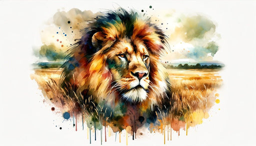 Watercolor style lion wallpaper mural | Grassland lion - Carving wallpaper