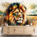 Watercolor style lion wallpaper mural | Grassland lion - Carving wallpaper
