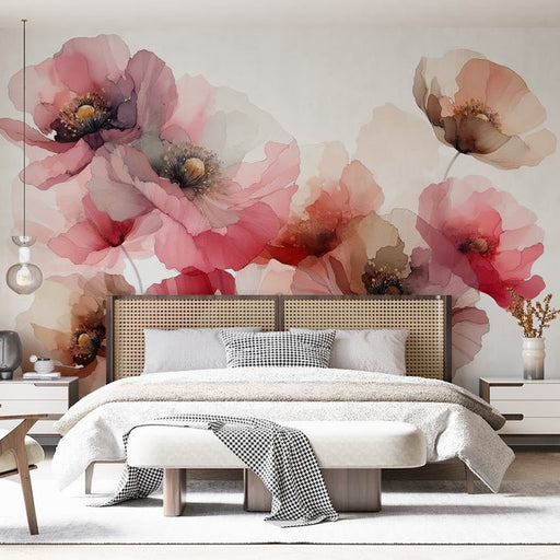 Watercolor style wallpaper mural | Romantic flowers - Carving wallpaper