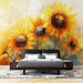 Watercolor sunflower wallpaper featuring vibrant sunflowers in a warm atmosphere, perfect for living room or bedroom decor.