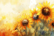 Watercolor sunflower wallpaper featuring vibrant sunflowers in warm yellow and orange tones, ideal for living room and bedroom decor.