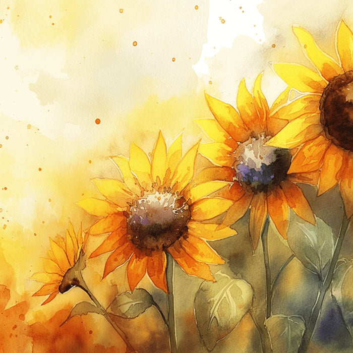 Watercolor Sunflower Wallpaper | Living Room and Bedroom Decorative Murals - Sunflowers watercolor art for warm living room or bedroom walls