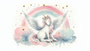 Watercolor unicorn wallpaper featuring a magical unicorn with wings, surrounded by rainbows and stars.