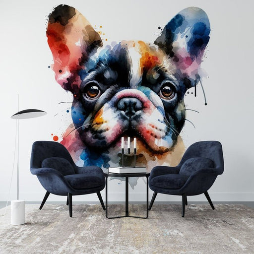 Watercolor Wallpaper Mural | Colorful French Bulldog - Carving wallpaper