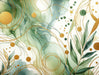 Watercolor Wallpaper Mural | Green and Gold Atmosphere - Carving wallpaper