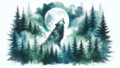 Watercolor Wallpaper Mural | Wolves in the Magic Forest - Carving wallpaper