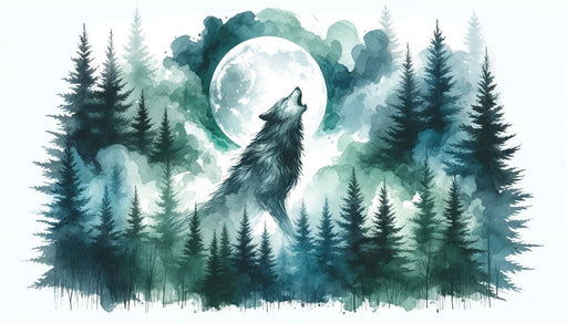Watercolor Wallpaper Mural | Wolves in the Magic Forest - Carving wallpaper
