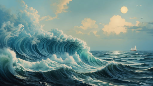 Wave sailboat sea view wallpaper mural | Ocean scenery - Carving wallpaper