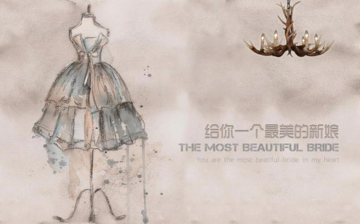 Wedding hand - painted wallpaper mural | A delicate sketch of a wedding dress romantic atmosphere - Carving wallpaper