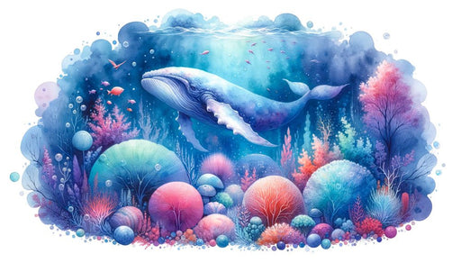 Whale watercolor wallpaper mural | Vibrant colors - Carving wallpaper
