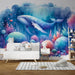Whale watercolor wallpaper mural | Vibrant colors - Carving wallpaper