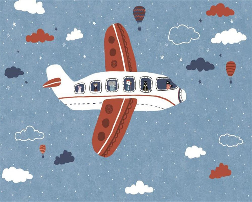 Whimsical Airplane Adventure Wall Mural - Cartoon Aviation Theme for Kids' Room Decor