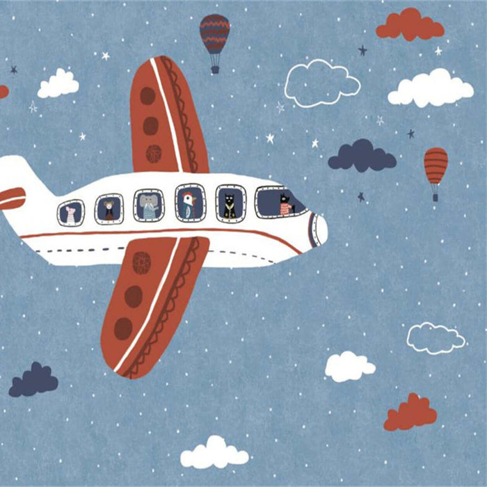 Whimsical Airplane Adventure Wall Mural - Cartoon Aviation Theme for Kids' Room Decor